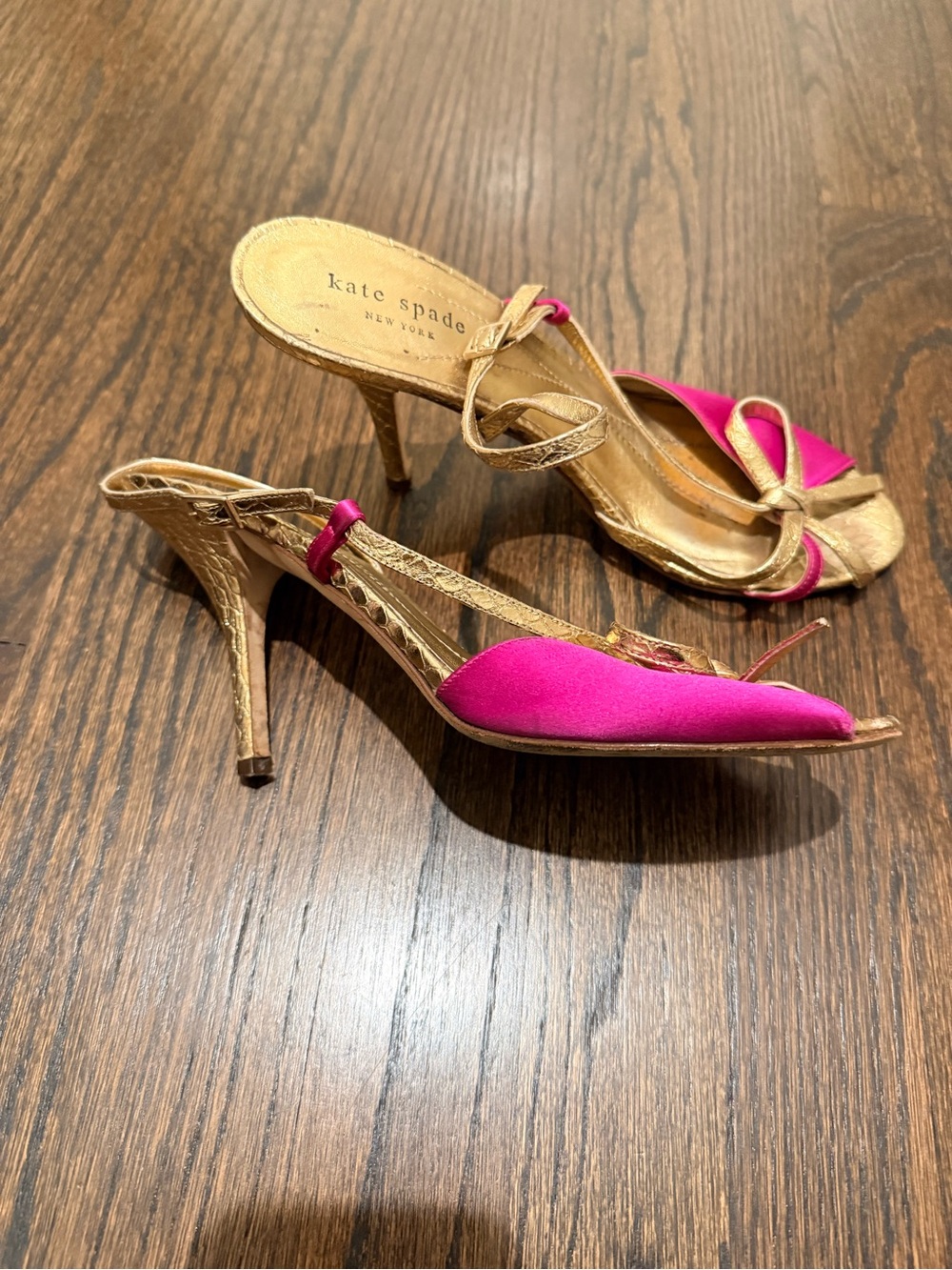 kate spade Hot Pink and Gold Satin Slingback Heels
